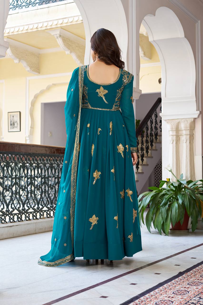 RangBhoomi Elegant Faux Georgette SP Series Gown Set with Thread and Sequin Detailing