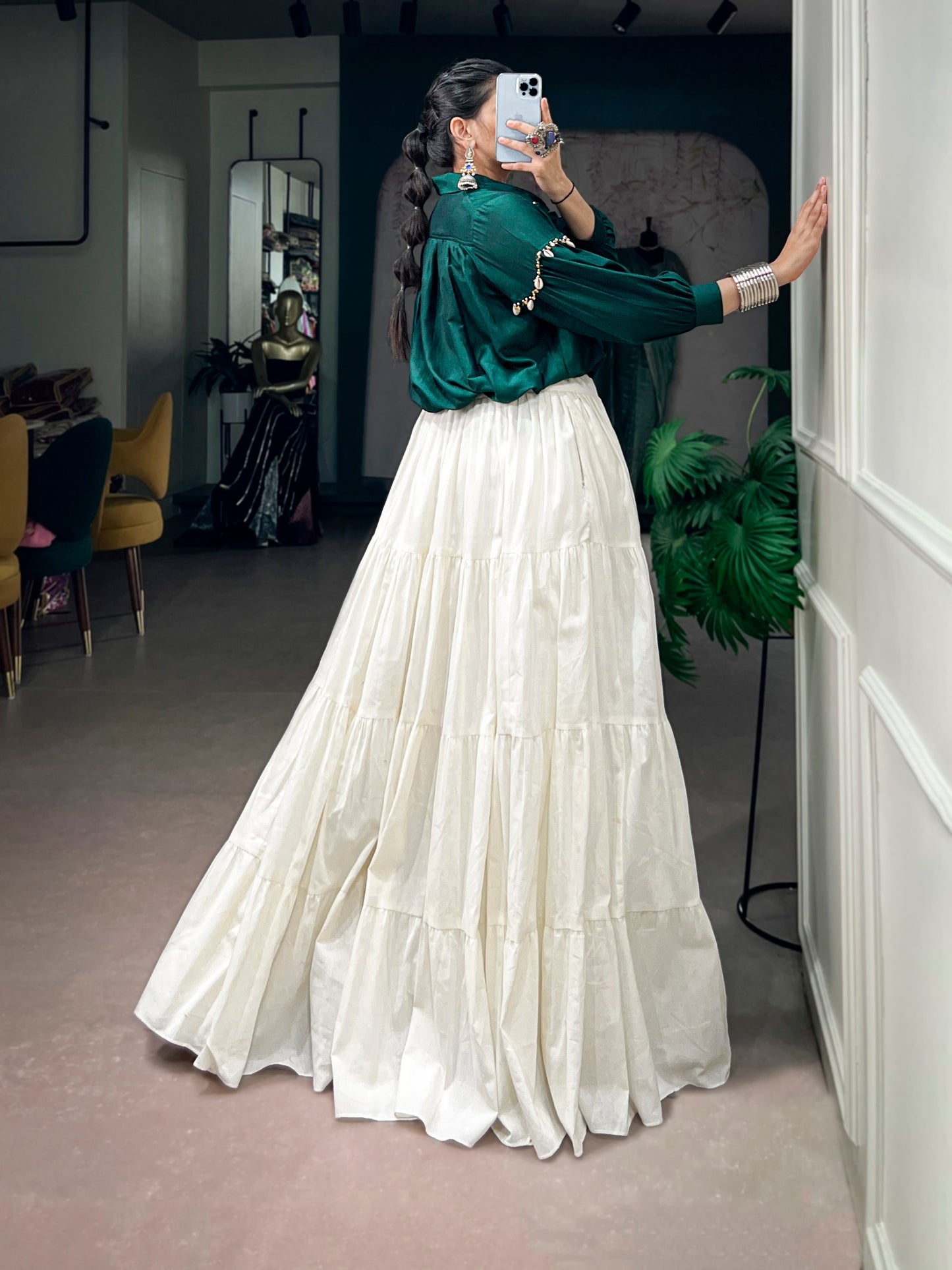 RangBhoomi Navratri Ensemble 2026 — Festive Chinon Shirt & Khadi Cotton Lehenga Set