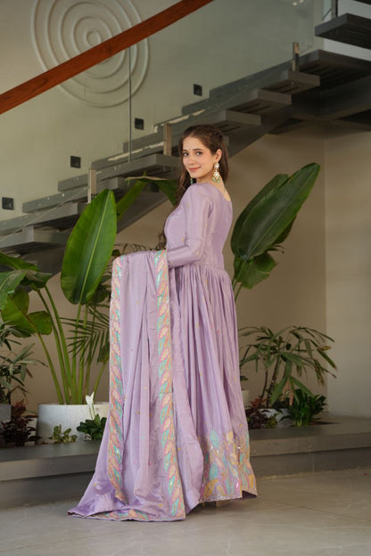Embroidered Grace Gown & Dupatta – Luxe Fusion Wear for Modern Elegance