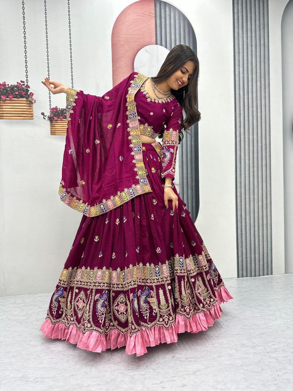 RangBhoomi Exquisite Festival Lehenga Choli Set with Heavy Embroidery and Pure Vichitra Fabric