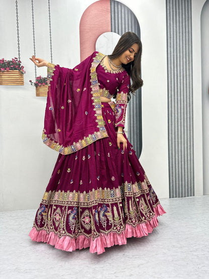 RangBhoomi Exquisite Festival Lehenga Choli Set with Heavy Embroidery and Pure Vichitra Fabric
