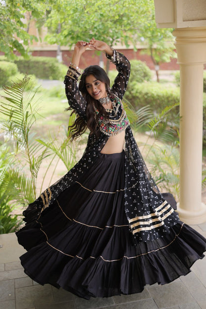 RangBhoomi Navratri 2026 Lehenga & Kurti Set – Kora Cotton Lehenga with Bandhni Faux Georgette Kurti (L, 40" Stitched)