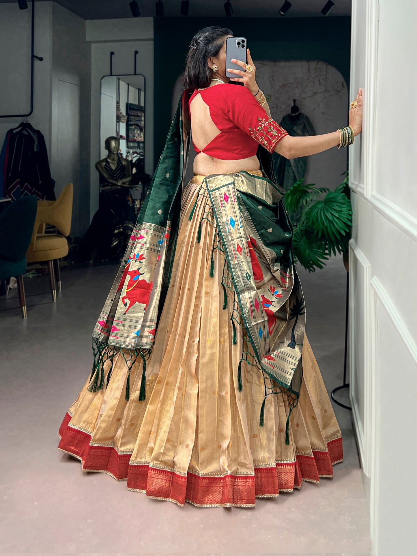 RangBhoomi Paithani Kanchipuram Silk Lehenga Set with Jacquard Paithani Dupatta