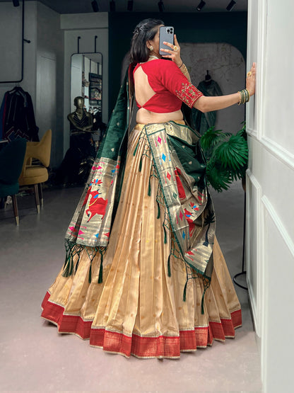 RangBhoomi Paithani Kanchipuram Silk Lehenga Set with Jacquard Paithani Dupatta