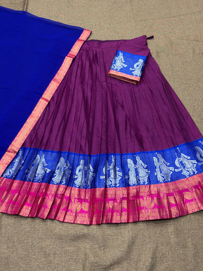 RangBhoomi Premium South Indian Kanjivaram Silk Lehenga Set with Georgette Dupatta and Zari Weaving