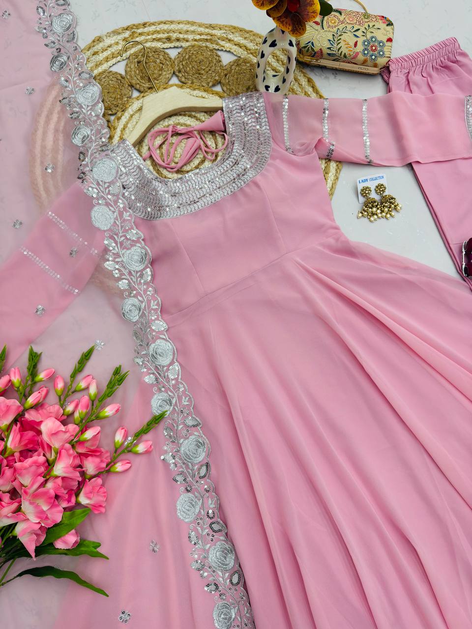 RangBhoomi Designer Heavy Fox Georgette Embroidered Party Gown Set - Elegant Festive Wear