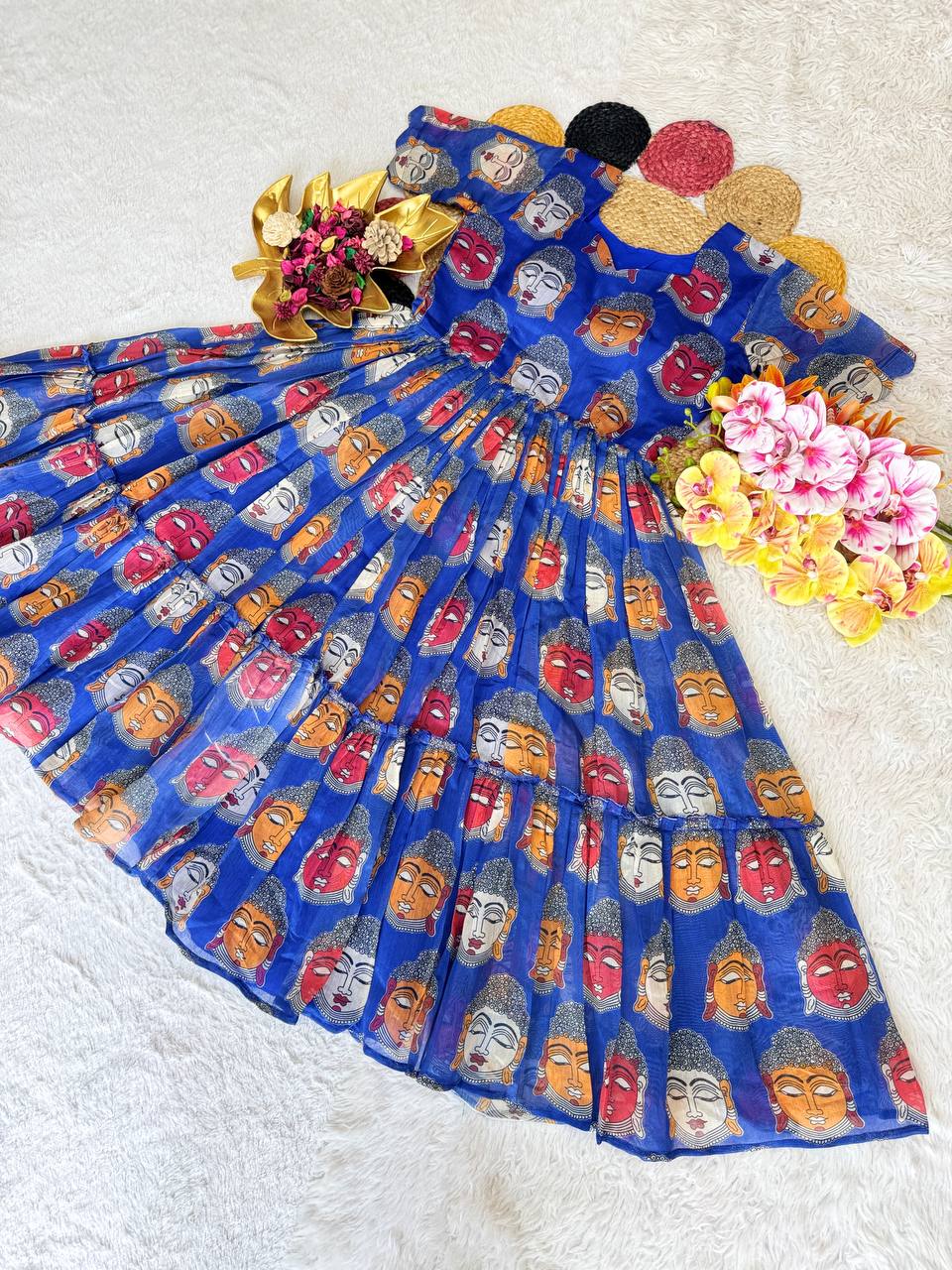 Elegant Summer Special Fully Stitched Kalamkari Midi Gown for Festive Glamour and Sophistication