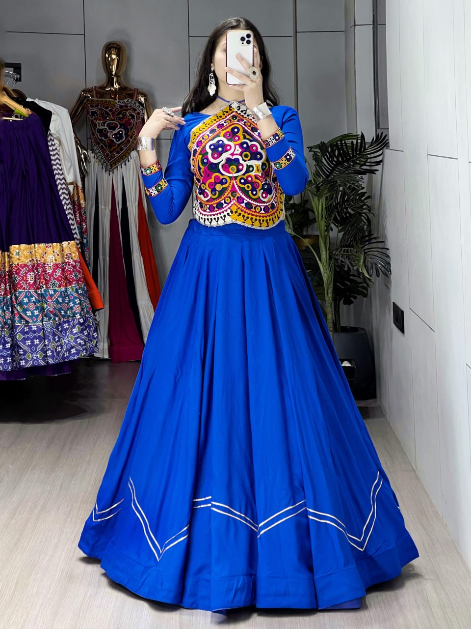 Ethnic Women's Cotton Lehenga Set – Royal Blue with Pure Handcrafted Mirror Work for Navratri 2026