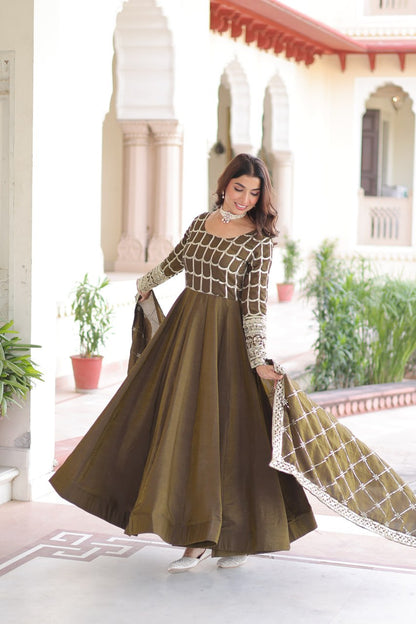 RangBhoomi Premium Ready-to-Wear Embroidered Gown and Dupatta Set