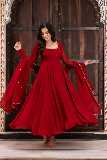 RangBhoomi EHSAAS Georgette Handwork Anarkali Suit Set — Flared Anarkali with Dupatta & Plazzo
