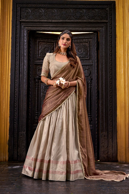 RangBhoomi Luxury Dupion Silk Lehenga Set with Zari Weaving and Shimmering Lace Dupatta