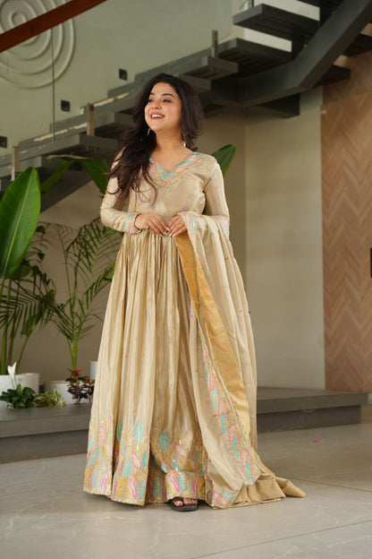 Embroidered Grace Gown & Dupatta – Luxe Fusion Wear for Modern Elegance