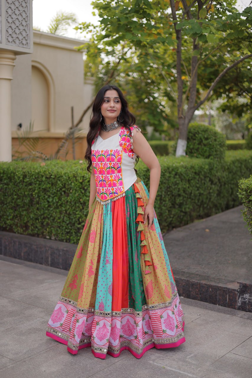 RangBhoomi Cotton Mirror-Lace Lehenga Set — Full-Stitched Festive Navratri Outfit