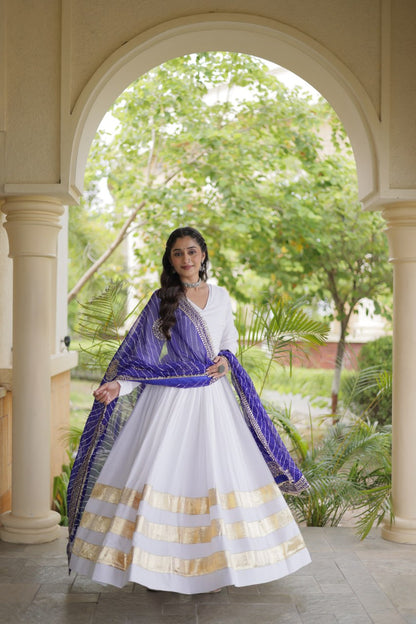 RangBhoomi Navratri Gown & Dupatta Collection 2026 – Full-Sleeve V-Neck Reyon Gown with Georgette Dupatta