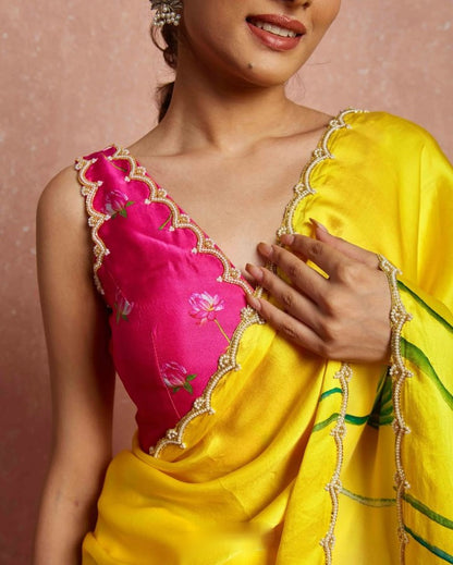 Ready To Wear Organza Silk Saree - Floral Printed
