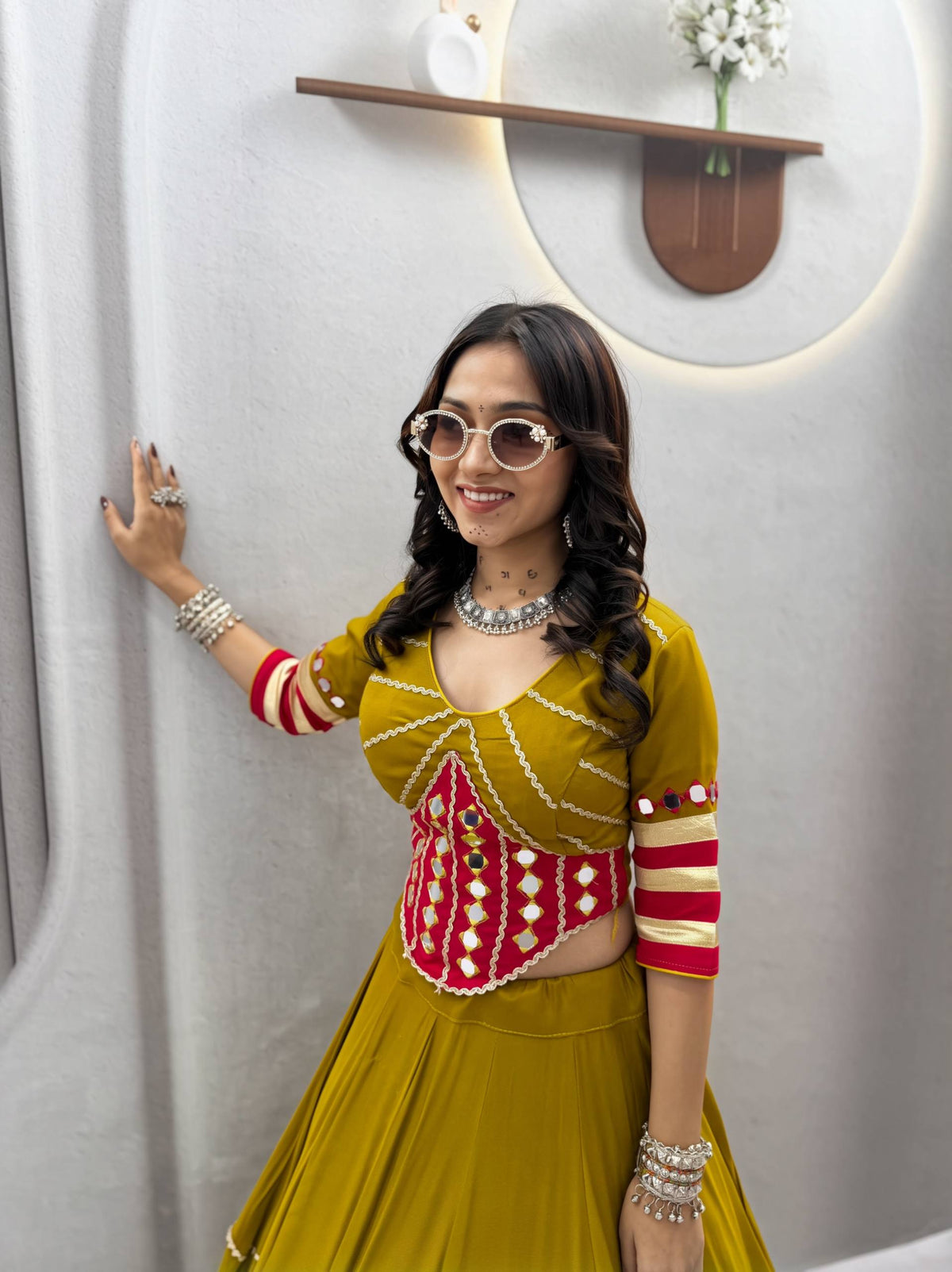 RangBhoomi Navratri Special Handwork Cotton Lehenga Choli — 6m Flair, Full-Stitched