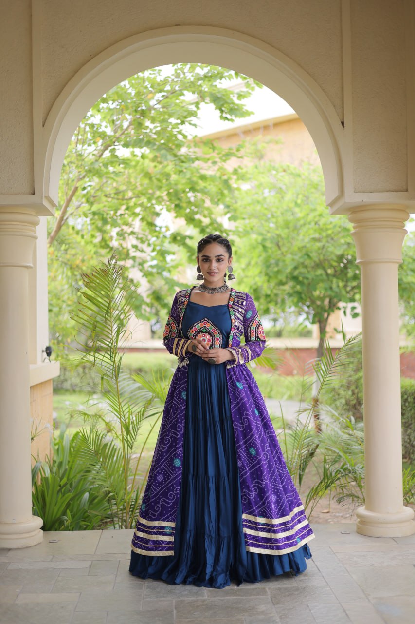 RangBhoomi Navratri 2026 Rayon Lehenga Set with Bandhani Shrug — Full-Stitched Festive Ensemble