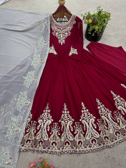 RangBhoomi Heavy Designer Party Wear Gown with Dupatta — Full-Sleeve Embroidered Georgette