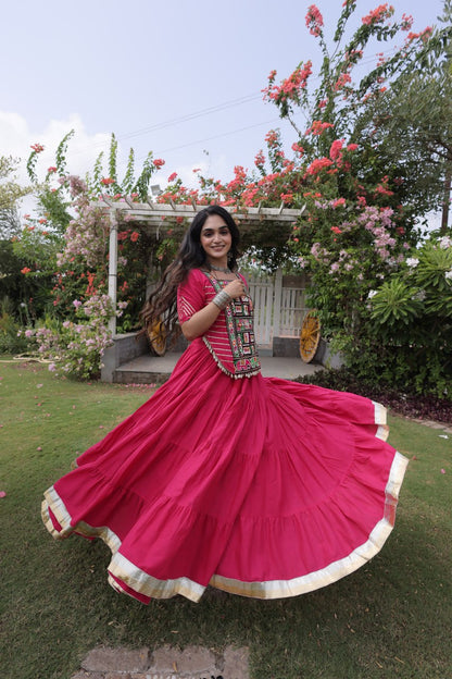 RangBhoomi Navratri 2026 Kora Cotton Full-Stitched Lehenga & Blouse Set — L (40", Adjustable 38–44)