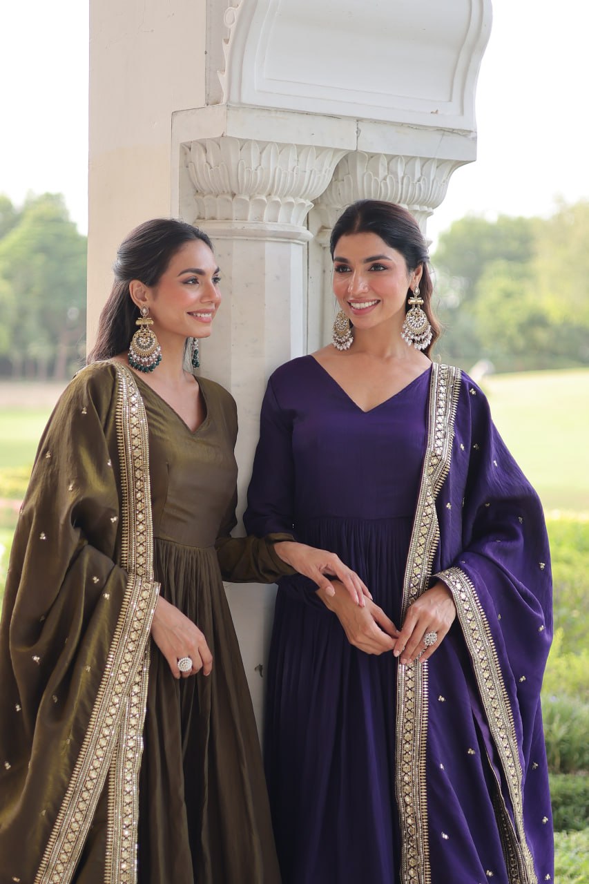 RangBhoomi Elegant Vichitra Silk Gown with Sequined Dupatta Collection 2026