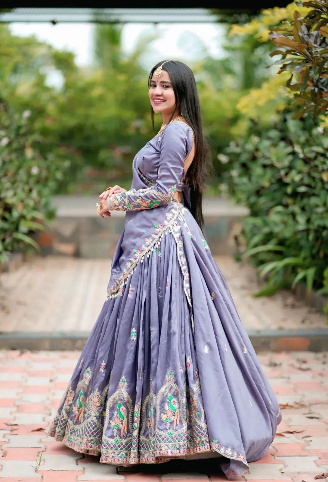 RangBhoomi Exclusive Festival Collection: Exquisite Embroidered Chinon Fabric Ensemble with Lehenga and Dupatta