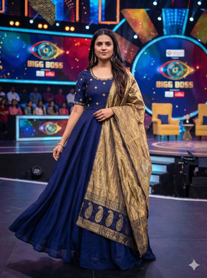 Beautiful Maggam Work Gown with Tissue Dupatta