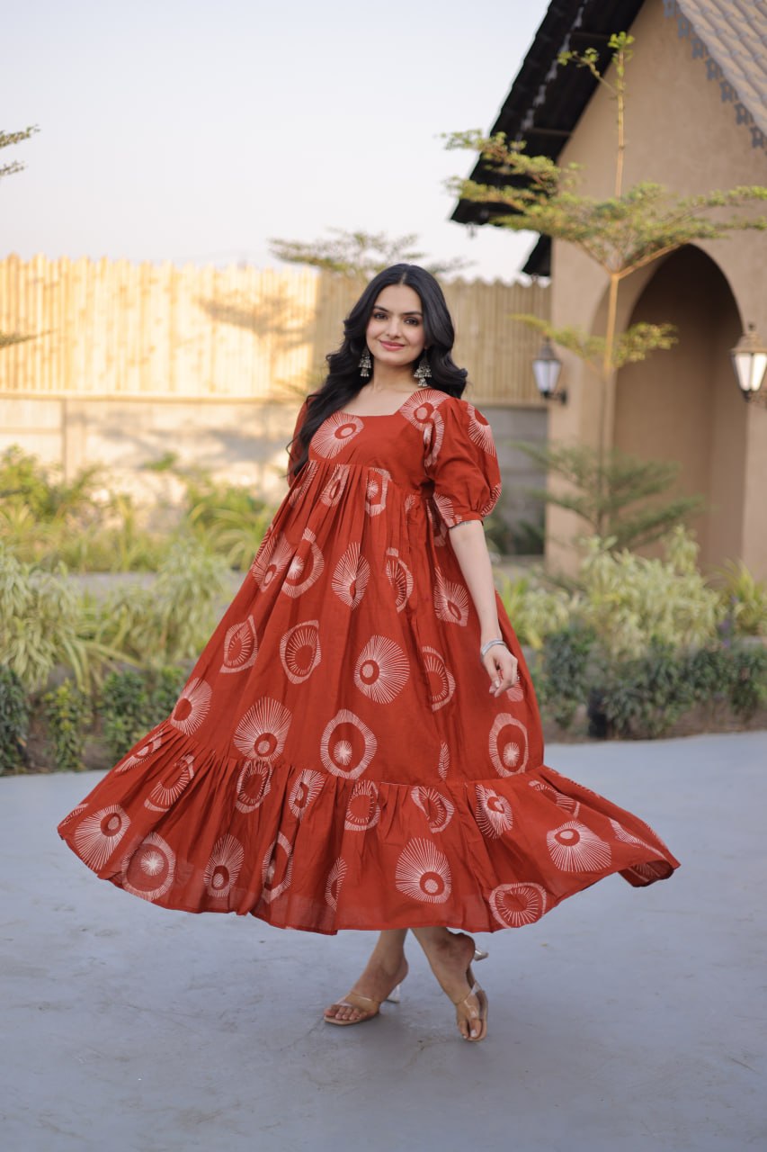 RangBhoomi Premium Designer Ready-to-Wear Kurti Collection 2026 - Elegant Printed Cotton with Puff Sleeves and Fancy Square Neck