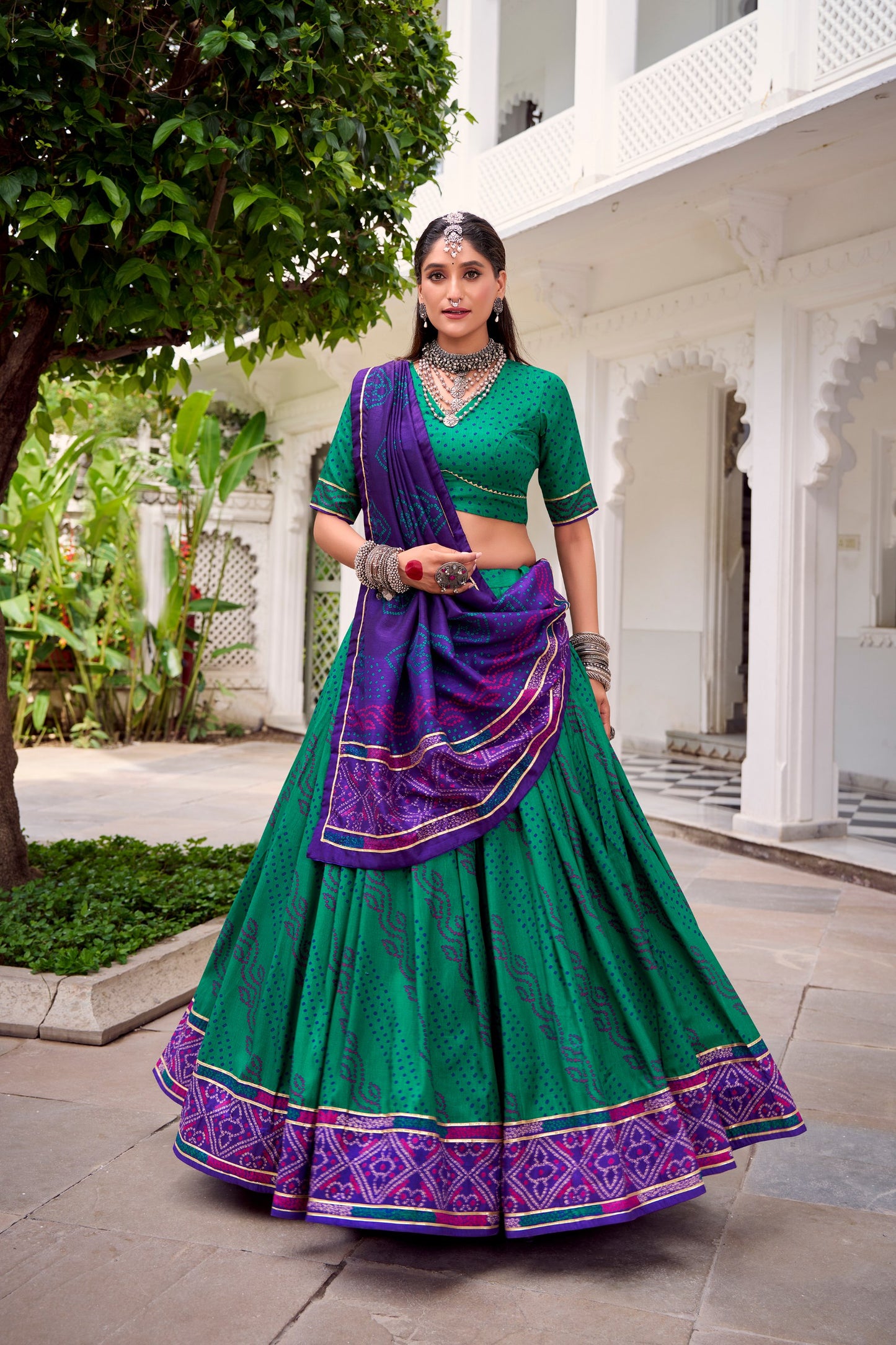 Elegant Navratri Ensemble Featuring Vibrant Bandhani Print and Regal Borders for a Classic Festive Look