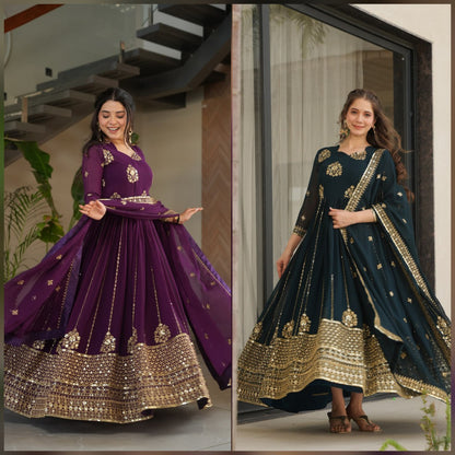 Designer Gown with Dupatta - Elegant Indian Dress