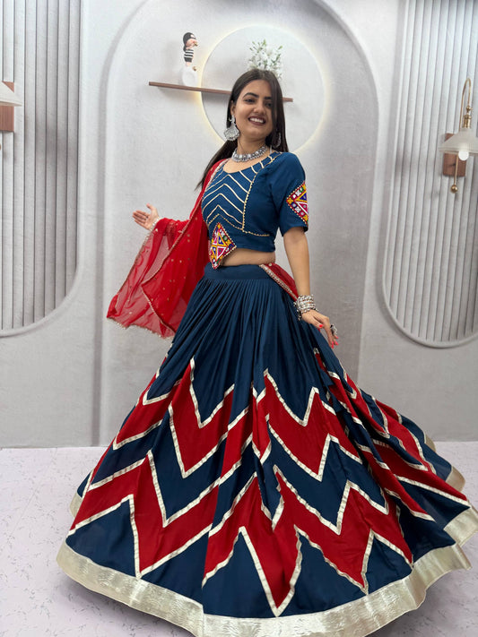 RangBhoomi Festive Navratri Lehenga Choli – Fully Stitched Rion Cotton Set with 6m Flair and 2.30m Dupatta