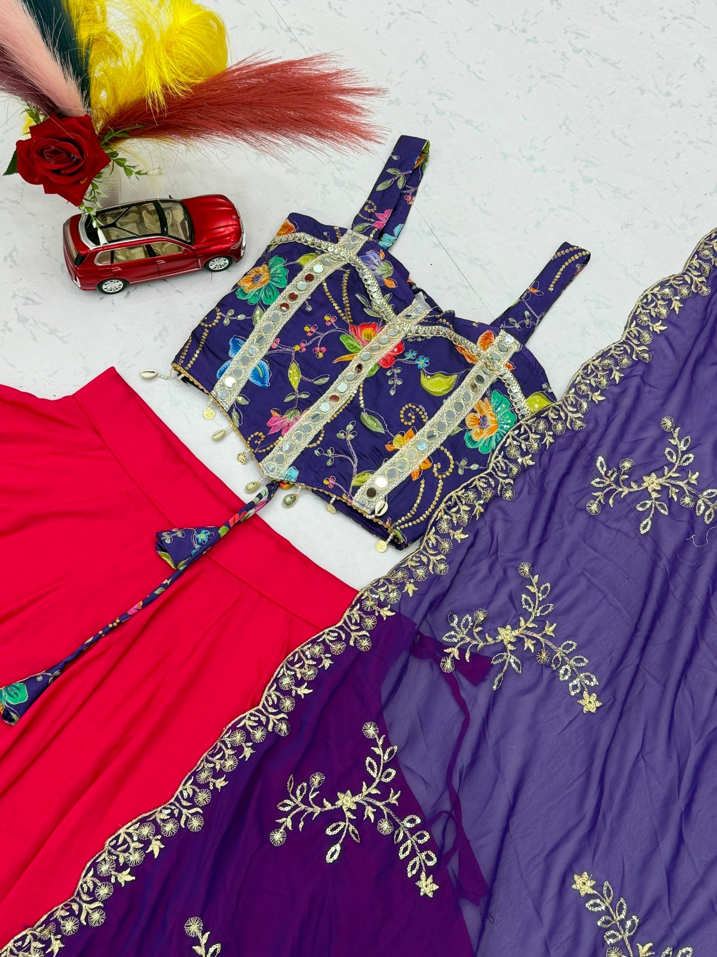 RangBhoomi Navratri Special Pure Cotton Lehenga Choli with 6m Flair & Heavy Embroidered Dupatta