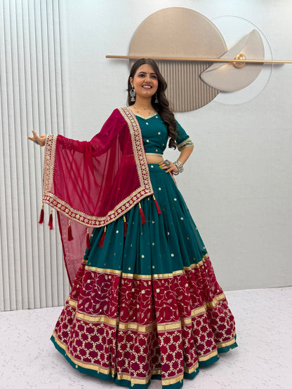 RangBhoomi Tapi Creation Vintage Navratri Lehenga Choli - 6m Flair, Fox Georgette