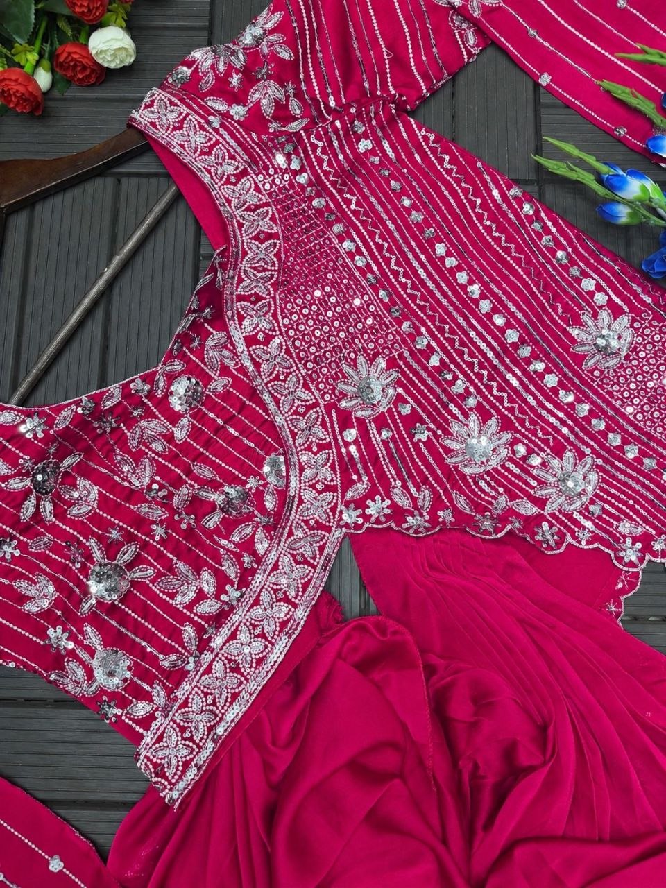 Elegant Embroidered Lehenga Choli Set with Sequins – Fully Stitched Rangoli Fabric Ensemble