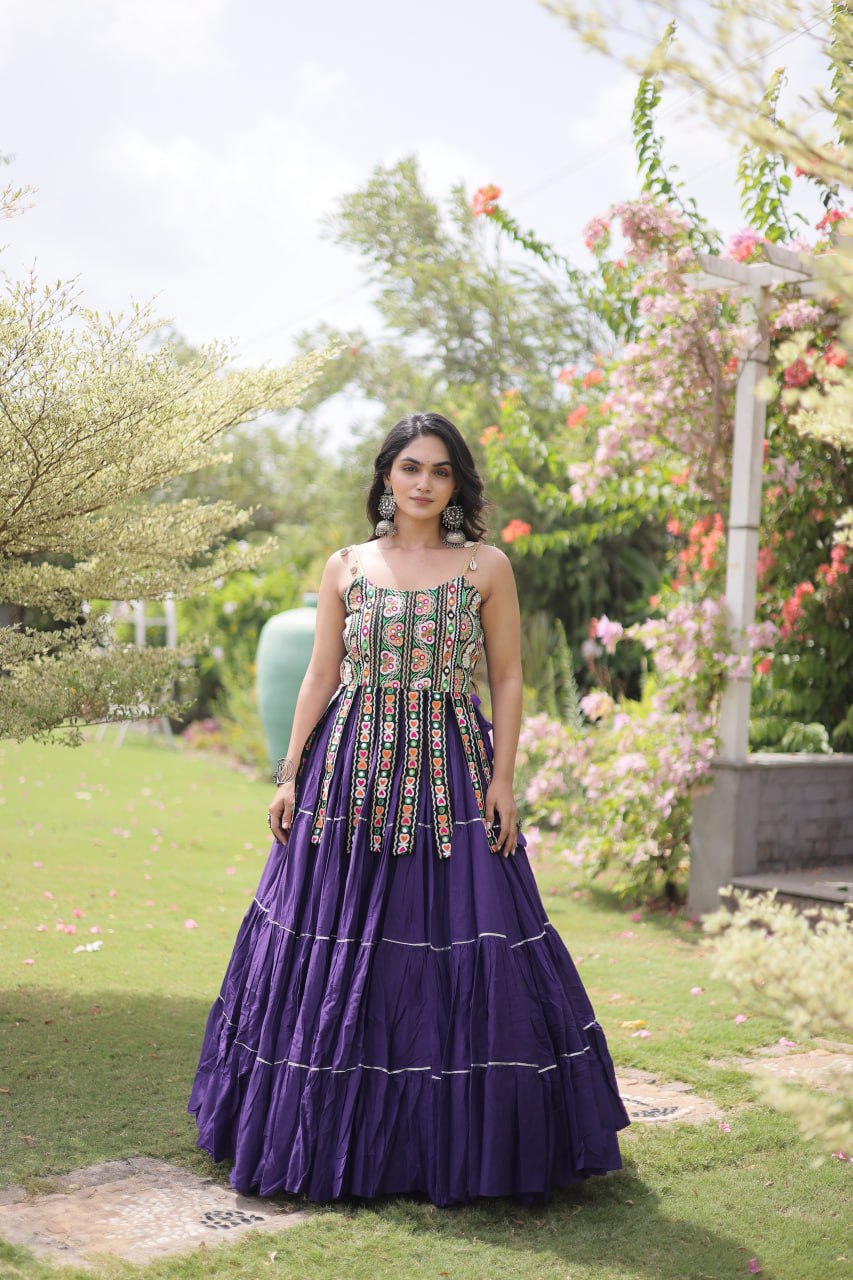 RangBhoomi Navratri Kora Cotton Lehenga Set — Full-Stitched Festive Ensemble