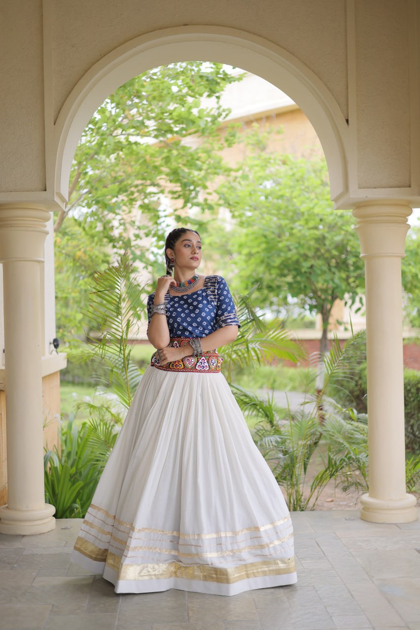 RangBhoomi Navratri Festive Lehenga Set - Cora Cotton & Bandhej Embroidered Blouse