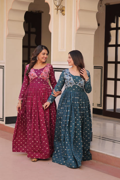 Position Print Choli Design Gown | Indian Ethnic Party Wear
