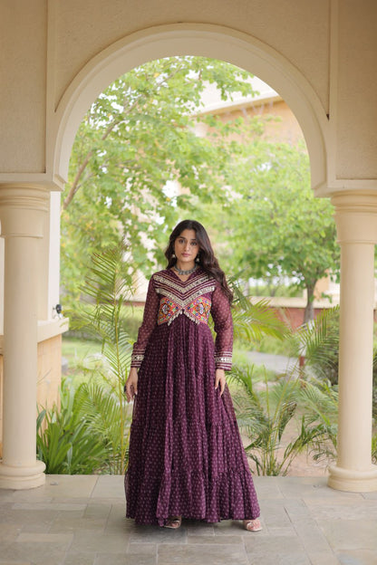 RangBhoomi Bandhani & Kutchi Patchwork Faux Georgette Gown — Navratri Special
