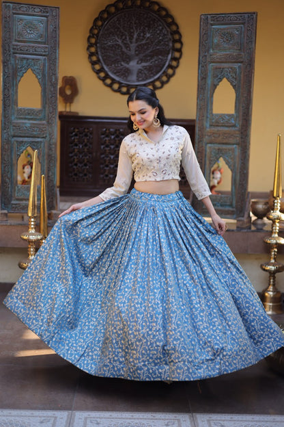 RangBhoomi Elegant Cosmos Jacquard Lehenga Choli Set with Embellished Blouse