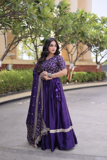 RangBhoomi Glory Satin Embroidered Lehenga Choli Set - Full-Stitched Lehenga with Designer Dupatta