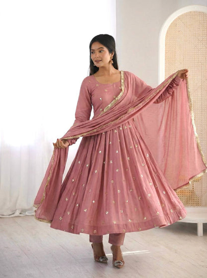 Elegant Ready-to-Wear Designer Gown and Dupatta Set in Roman Silk with Exquisite Embroidery