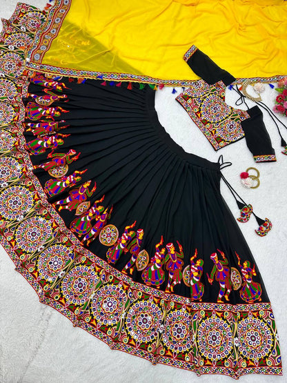 RangBhoomi Elegant Faux Georgette Mirror-Work Lehenga Set for Festive Celebrations