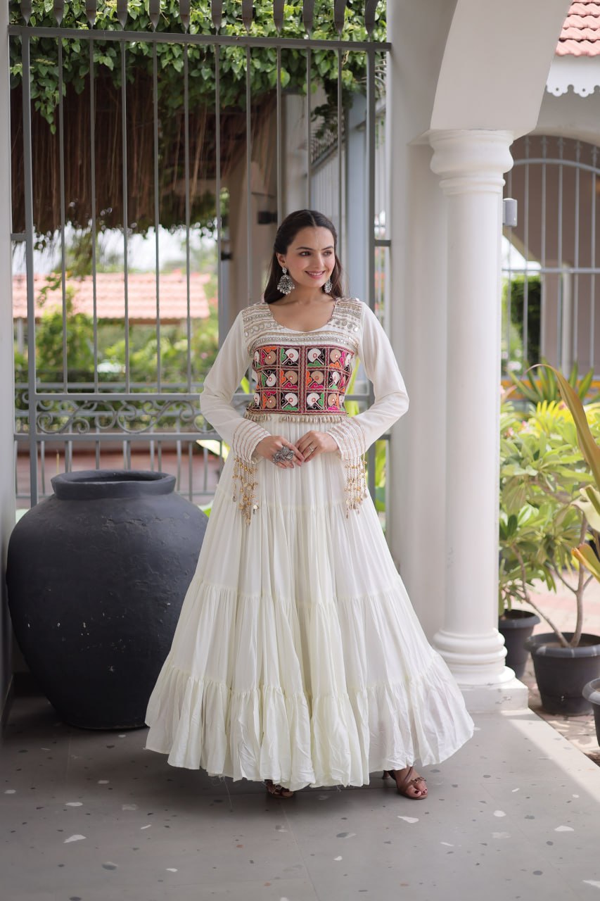 RangBhoomi Navratri Gown Collection 2026 — White, Maroon & Black Festive Gown