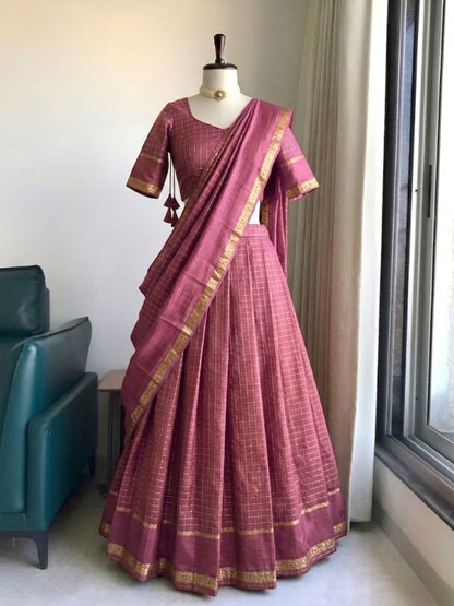 Elegant Pure Viscose Georgette Lehenga Choli Set with Zari Weaving and Hand-Dyed Chex Pattern