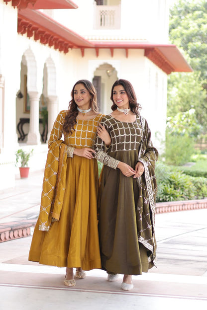 RangBhoomi Premium Ready-to-Wear Embroidered Gown and Dupatta Set