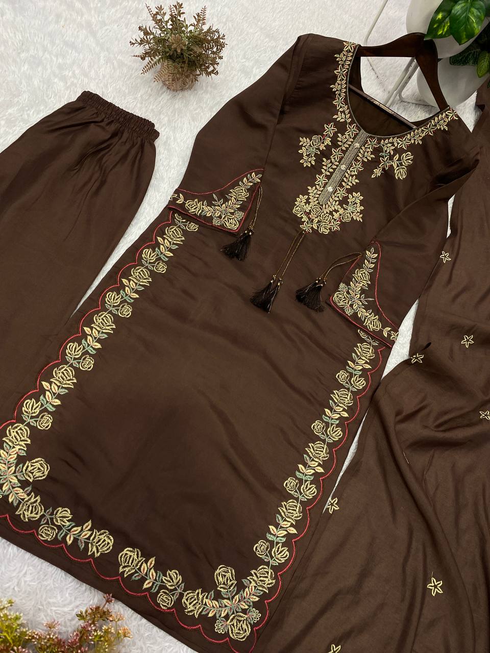 Elegant Designer Embroidered Palazzo Suit with Dupatta for the Wedding Season