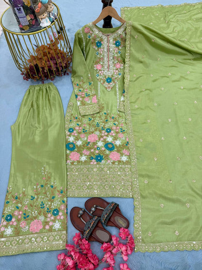 Exclusive New Designer Party Wear Pur Gimmy Chu Top, Palazzo & Dupatta Set for Elegant Celebrations
