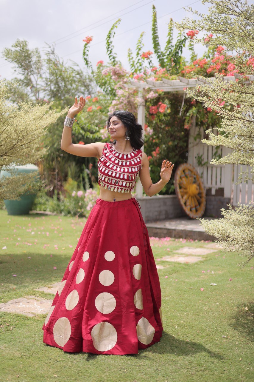 RangBhoomi Navratri Roman-Silk Lehenga Choli Set — Full-Stitched Festive Ensemble