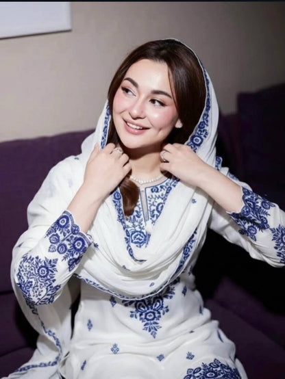 Elegant Women's Ethnic Ensemble with Embroidered Rayon Cotton Top, Farshi Pants, and GMY Silk Dupatta