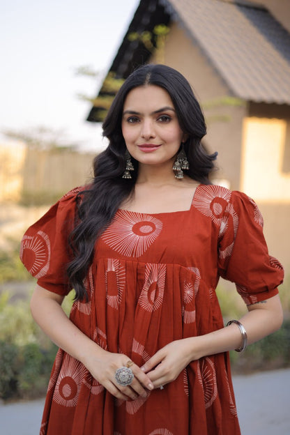 RangBhoomi Premium Designer Ready-to-Wear Kurti Collection 2026 - Elegant Printed Cotton with Puff Sleeves and Fancy Square Neck