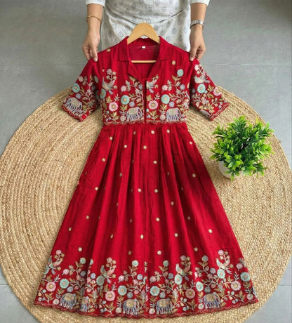 Rose Motif Anarkali Gown with Embroidery